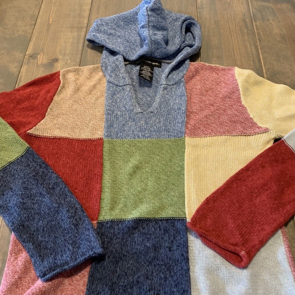 SOLD Long Sleeve Multicolored Hoodie Knit Sweater - Picture 2 of 6